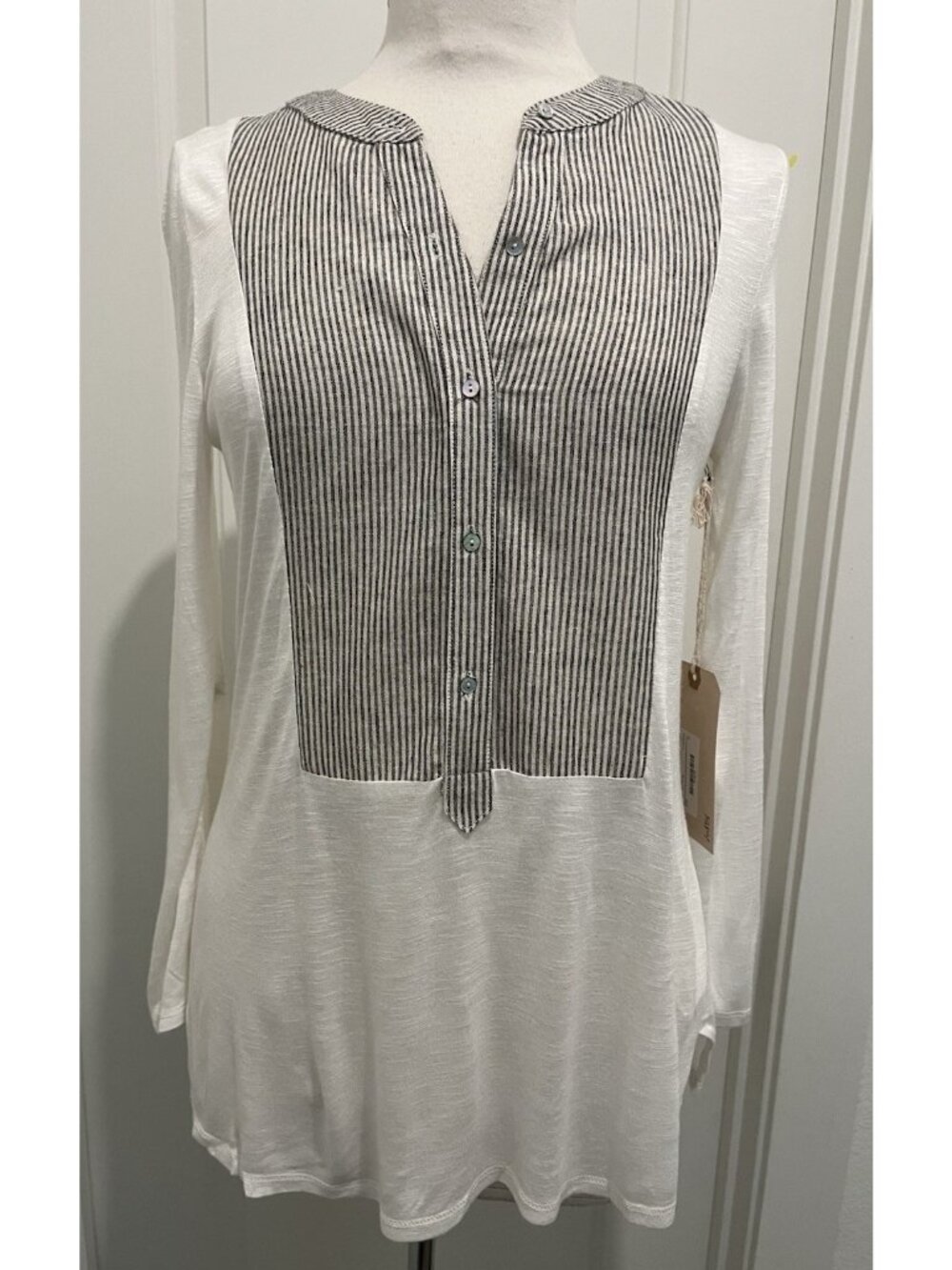 Sunday in Brooklyn Anthropologie ivory knit & pin striped long sleeve top size S